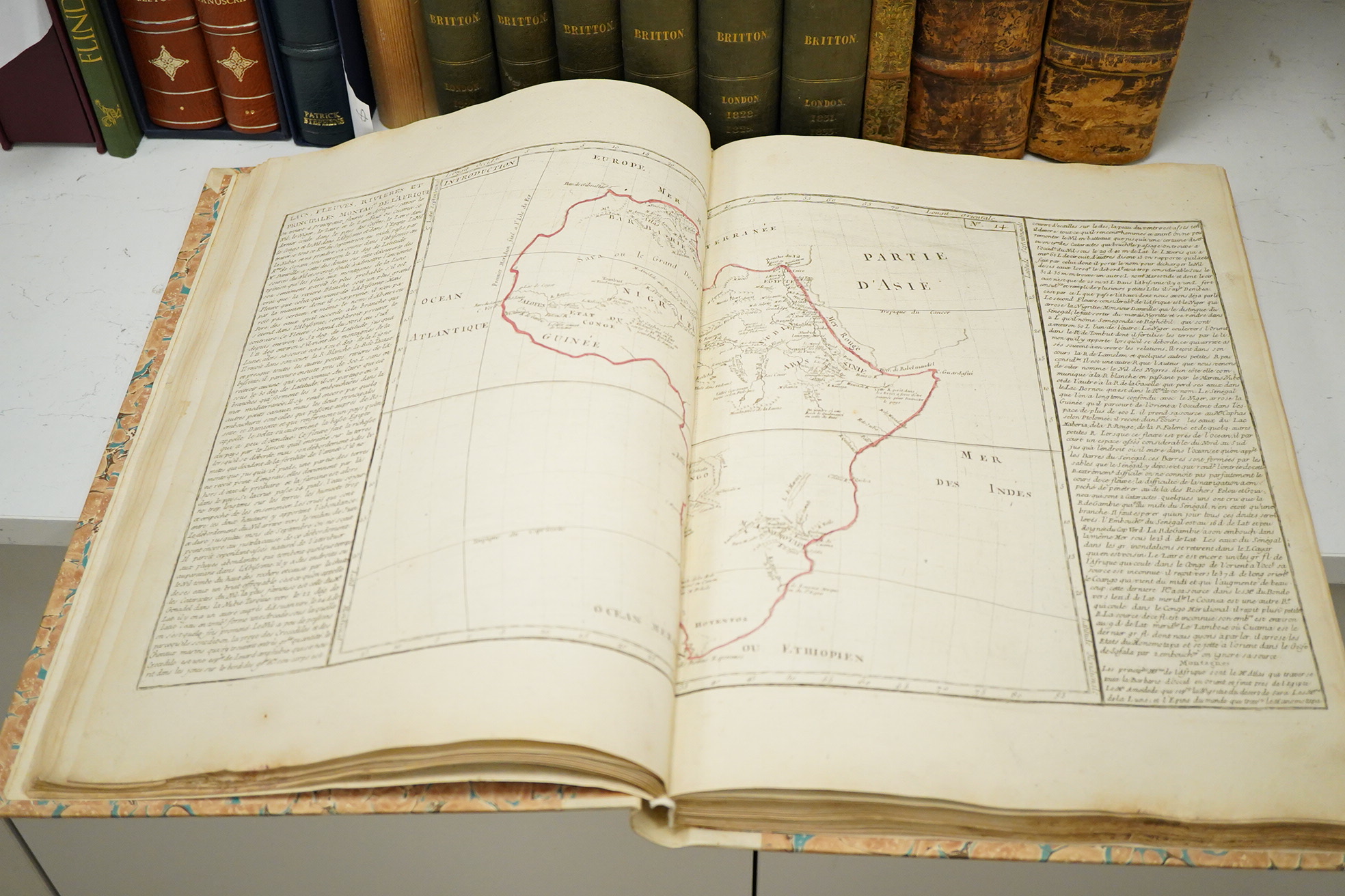 [Clouet, Jean-Baptiste Louis - Des Systemes du Monde] i.e. lacks title. 61 engraved plates of maps & spheres (ex 64), outline colour, extensive engraved text inside and some lower margins, 1p. table; rebound vellum backe